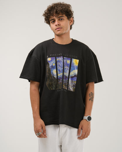 Oversized Van Gogh Starry Night T-Shirt - Black