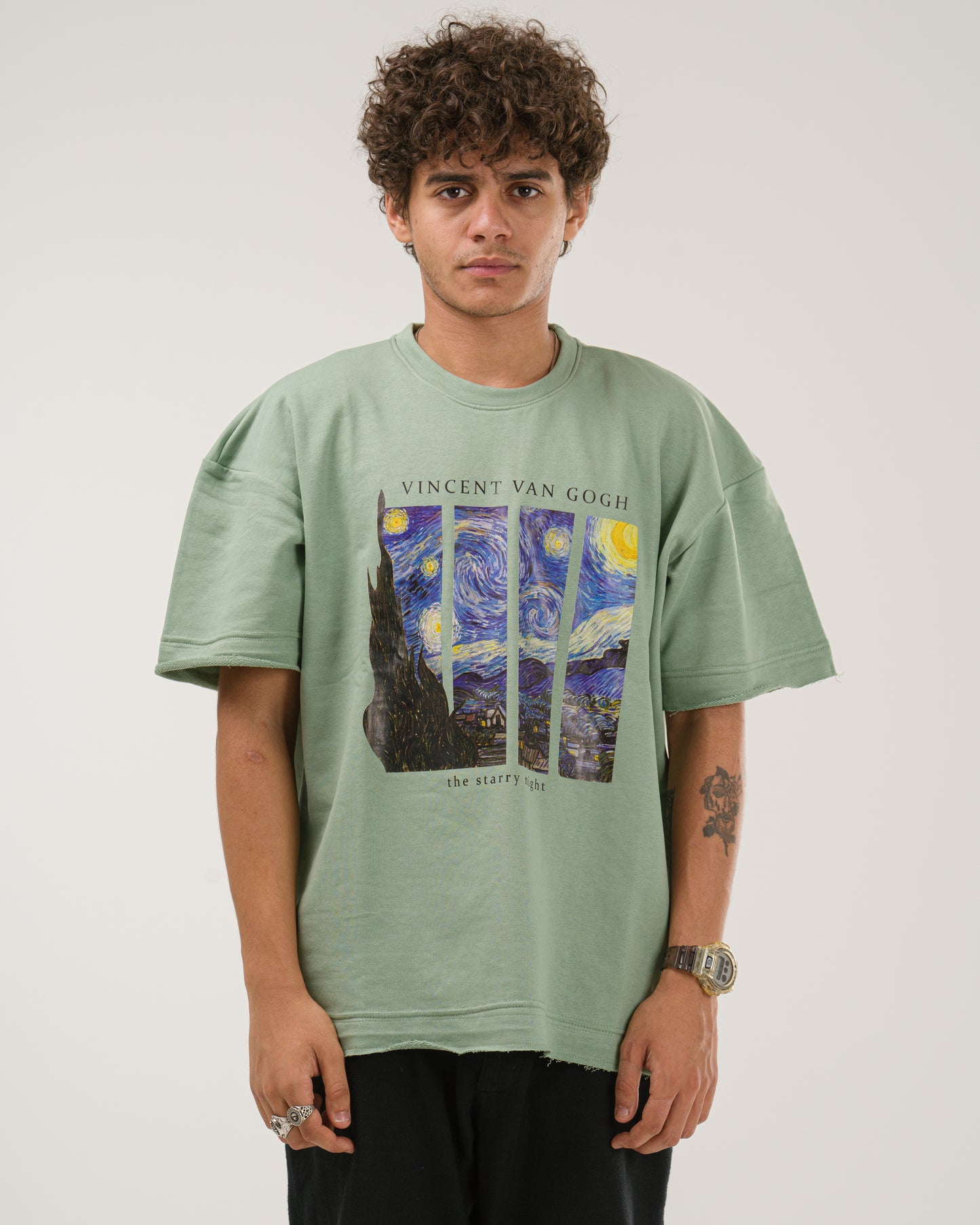 Oversized Van Gogh Starry Night T-Shirt - Mint Green