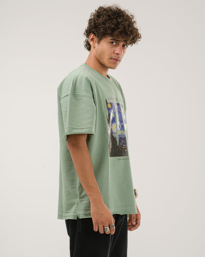 Oversized Van Gogh Starry Night T-Shirt - Mint Green