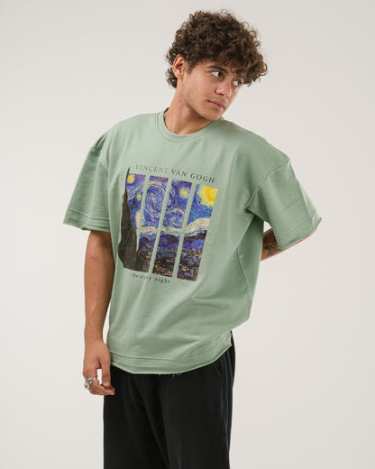 Oversized Van Gogh Starry Night T-Shirt - Mint Green