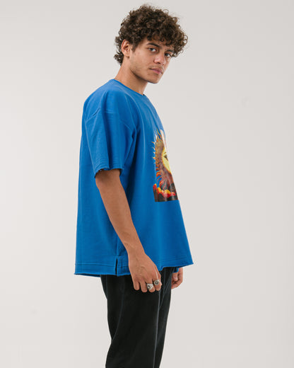 Oversized Celestial Sun and Moon T-Shirt - Blue