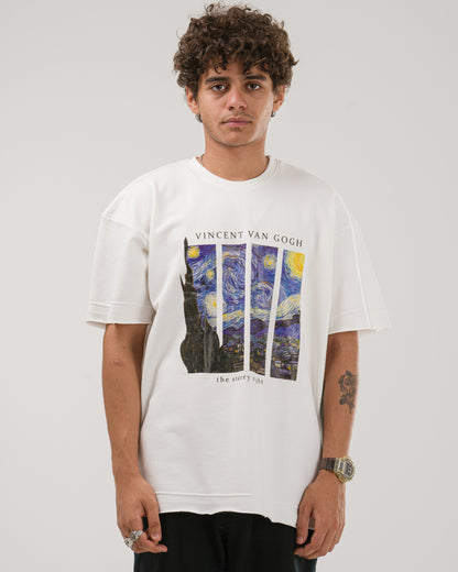 Oversized Van Gogh Starry Night T-Shirt - White