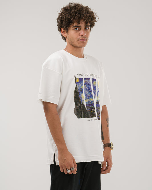 Oversized Van Gogh Starry Night T-Shirt - White