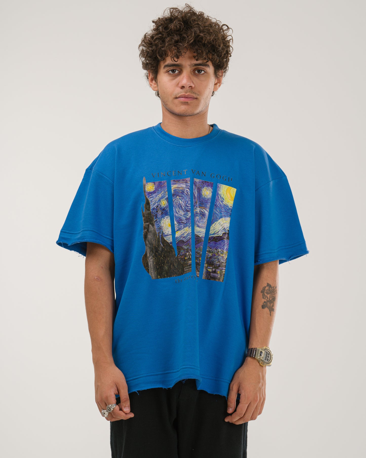 Oversized Van Gogh Starry Night T-Shirt - Blue