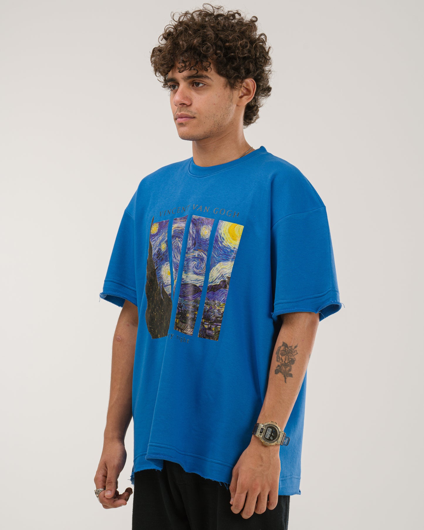 Oversized Van Gogh Starry Night T-Shirt - Blue